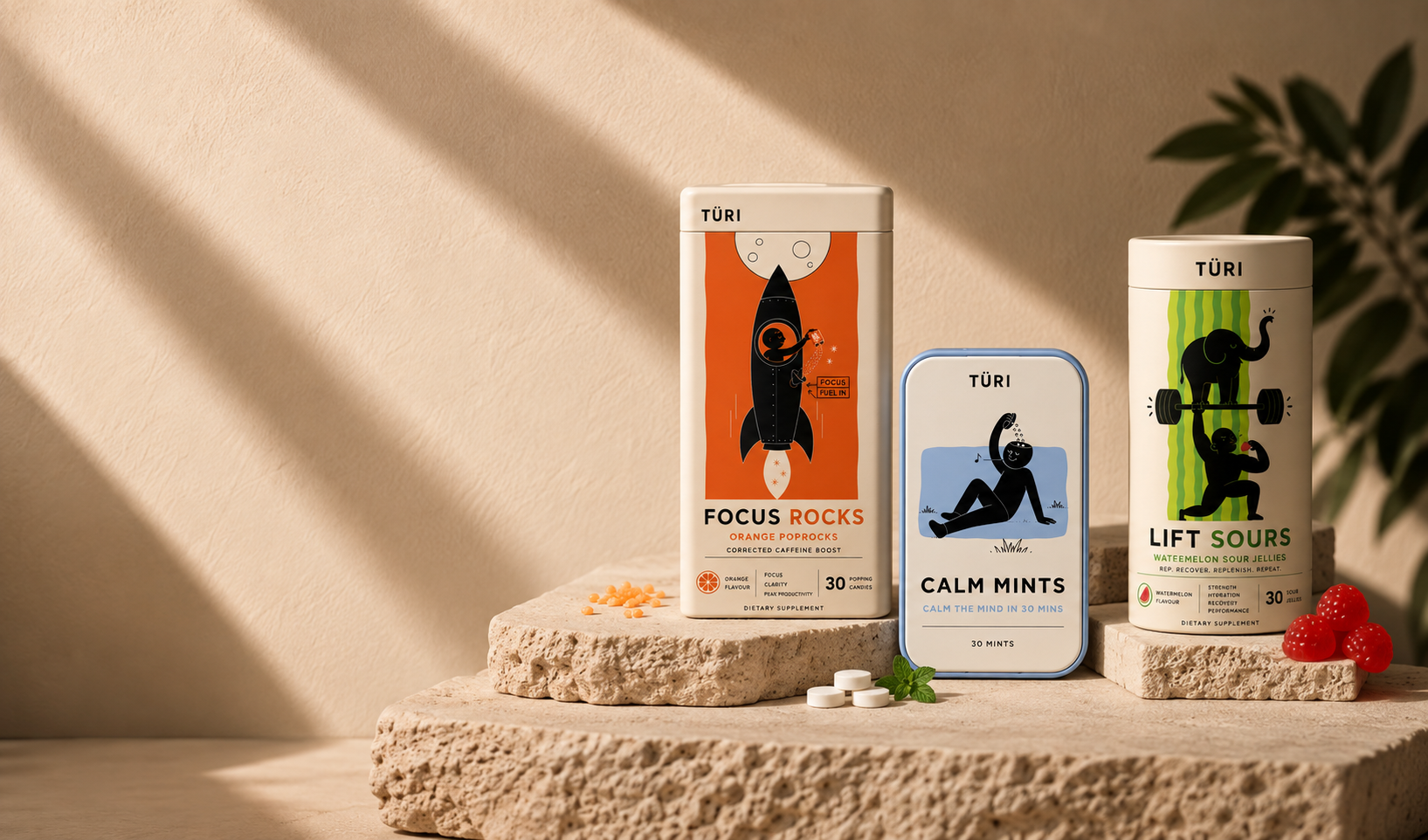 Focus Rocks, Calm Mints and Lift Sours products
